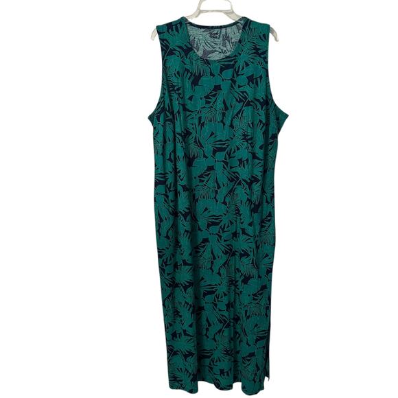 Lands' End Maxi Dress Womens Size 2X Blue Green Palm Foliage Tropical Cover-up - Picture 2 of 8